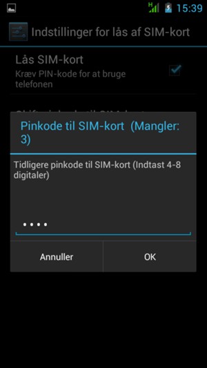 Indtast din Tidligere pinkode til SIM-kort og vælg OK