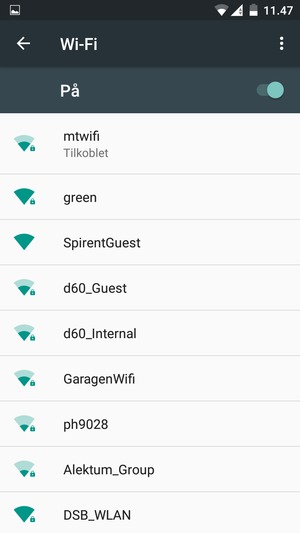 Du er nå koblet til Wi-Fi-nettverket