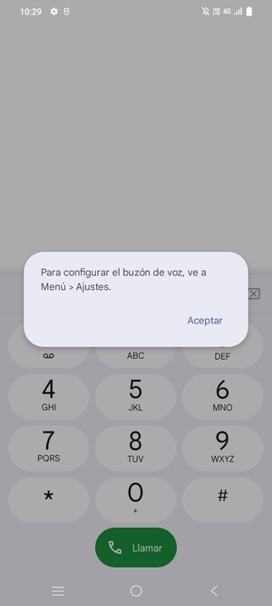 Si el correo de voz no está configurado, seleccione Aceptar