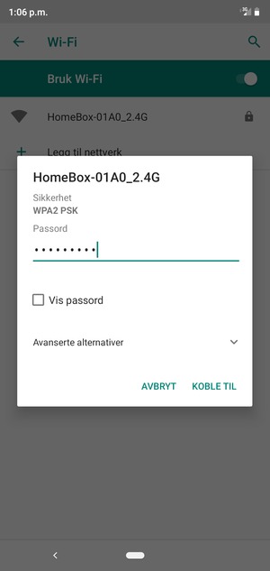 Skriv inn Wi-Fi-passord og velg KOBLE TIL