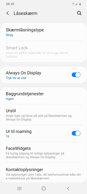 Vælg Skærmlåsningstype