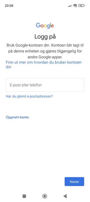 Skriv inn din Gmail-adresse og velg Neste