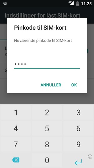 Indtast din Nuværende pinkode til SIM-kort og vælg OK