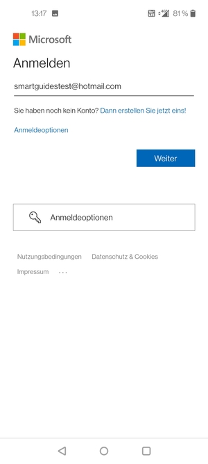 Geben Sie Ihre E-Mail-Adresse ein und wählen Sie Weiter