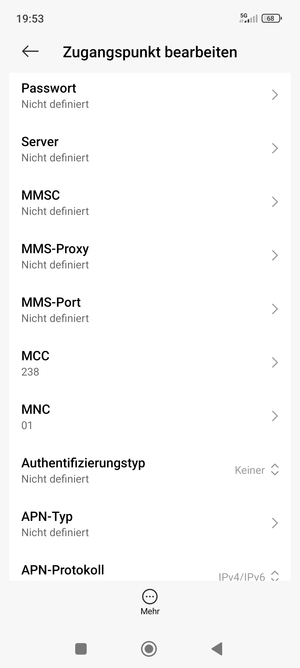 Scrollen Sie nach unten und geben Sie MMS-Informationen ein