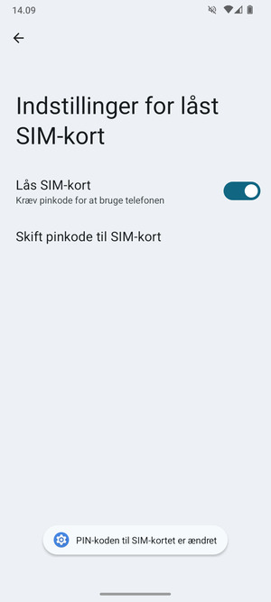 Din PIN-kode til SIM-kort er nu ændret