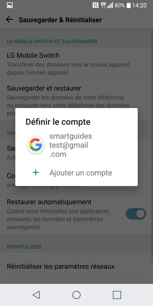 Sélectionnez votre compte de sauvegarde