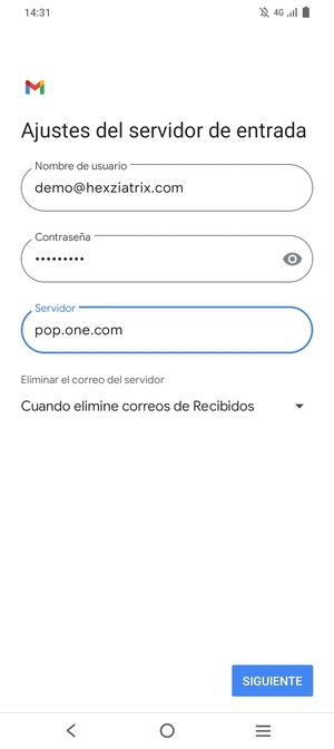 Introduzca Nombre de usario y la dirección de servidor entrada. Seleccione SIGUIENTE
