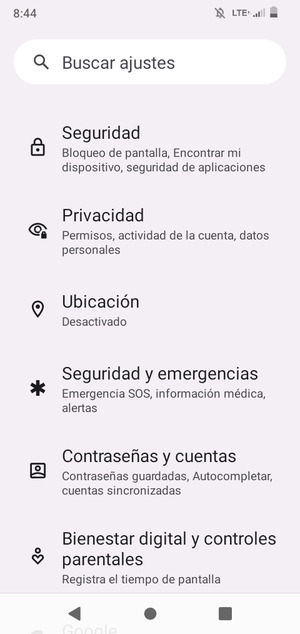 Desplácese y seleccione Seguridad