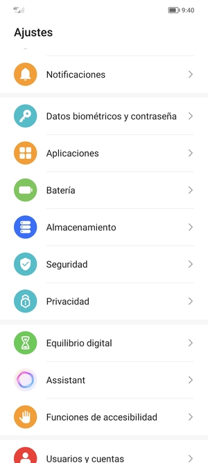 Desplácese y seleccione Seguridad