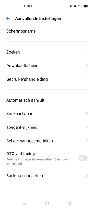 Scroll naar en selecteer Back-up en resetten