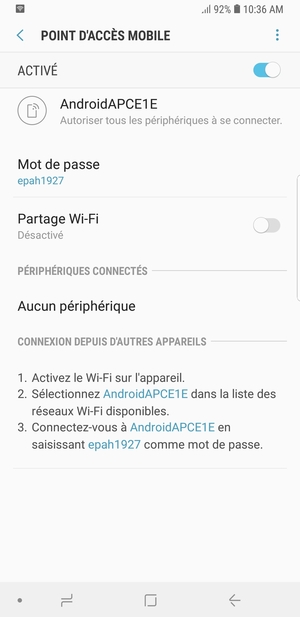 Votre téléphone est maintenant configuré pour être utilisé comme modem