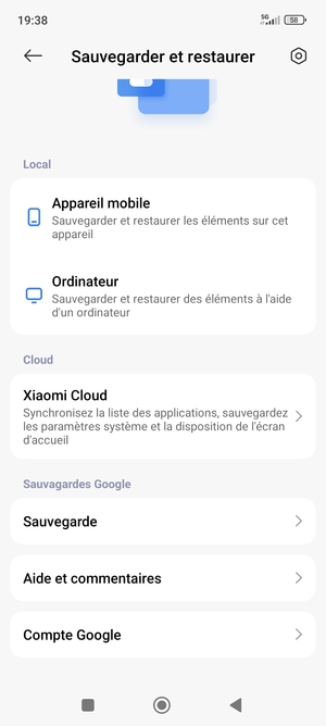 Faites défiler et sélectionnez Sauvegarde