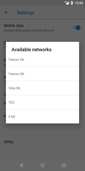 Select a network operator from the list