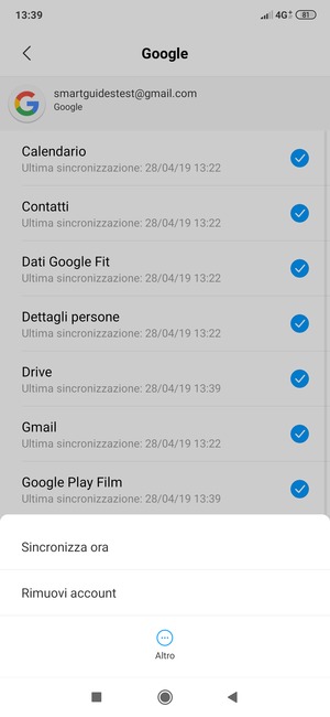 Seleziona Sincronizza ora