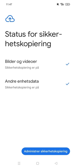 Velg Administrer sikkerhetskopiering
