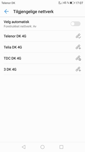 Velg en nettverksoperatør fra listen