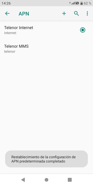 El teléfono se reiniciará con la configuración predeterminada de Internet y MMS