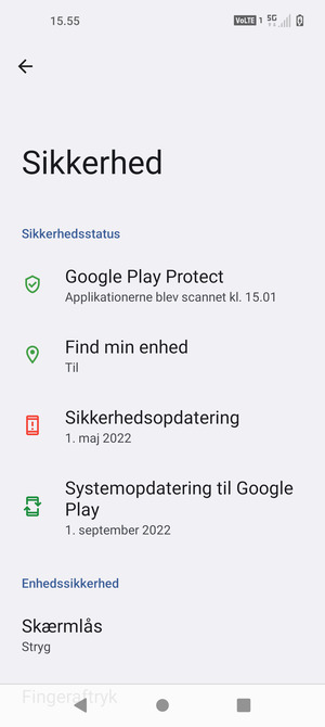 For at aktivere din skærmlås, gå til menuen Sikkerhed og vælg Skærmlås