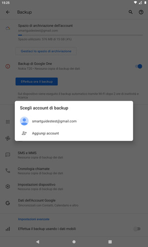 Seleziona il tuo account di backup