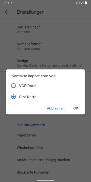 Wählen Sie SIM-Karte und Ok