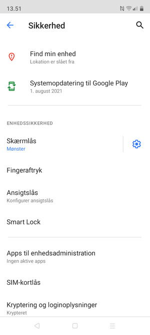 For at ændre PIN-koden til sim-kortet, scroll til og vælg SIM-kortlås