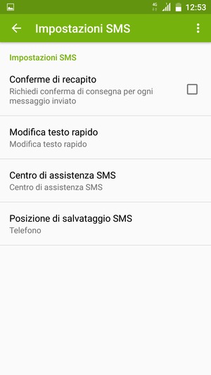 Scorri e seleziona Centro di assistenza SMS