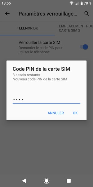Saisissez votre Nouveau code PIN de la carte SIM et sélectionnez OK