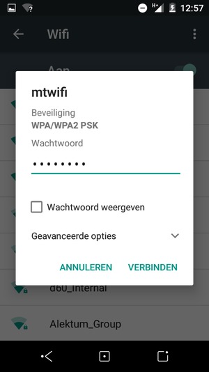 Voer het WiFi-wachtwoord in en selecteer VERBINDEN