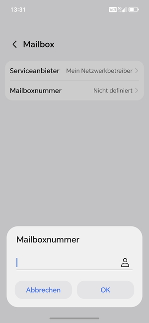 Geben Sie die Mailboxnummer ein und wählen Sie OK