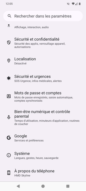 Faites défiler et sélectionnez Sécurité et confidentialité