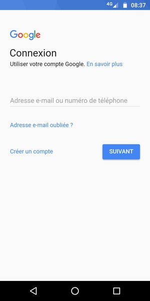 Saisissez votre adresse Gmail et sélectionnez SUIVANT