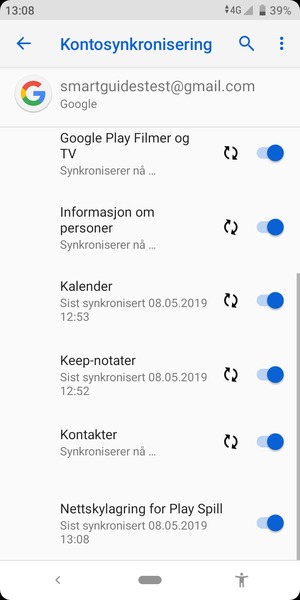 Dine kontakter fra Google vil synkroniseres til telefonen din