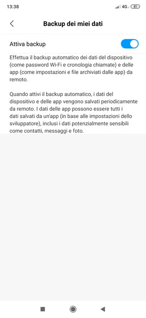 Seleziona il tasto Indietro