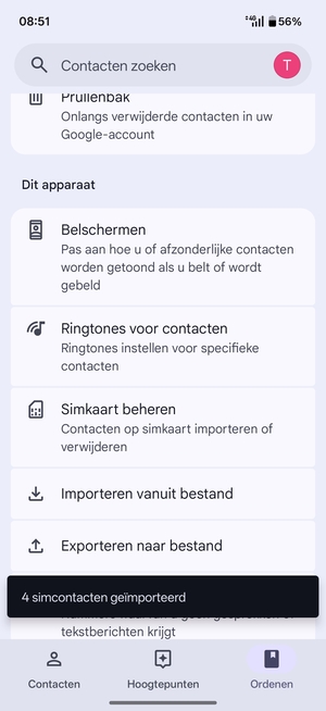 Uw contactpersonen worden opgeslagen naar uw Google-account en naar uw telefoon de volgende keer dat Google gesynchroniseerd wordt.