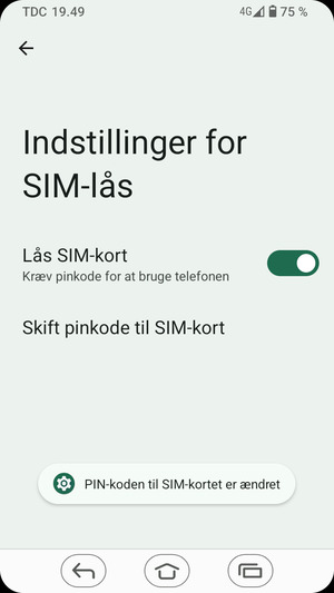 Din PIN-kode til SIM-kort er nu ændret