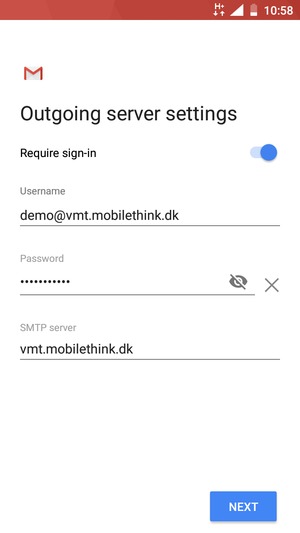 Enter  Outgoing server address