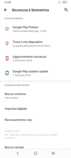Seleziona Blocco schermo