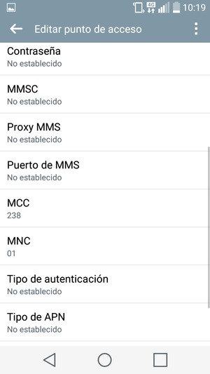 Desplácese hacia abajo e introduzca la información MMS