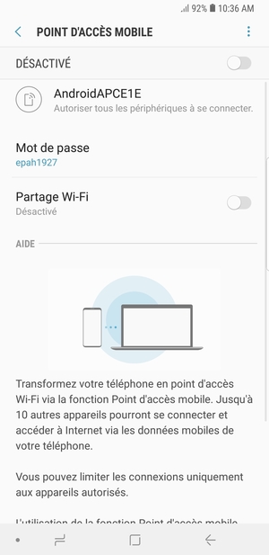 Activer le Point d'accès mobile