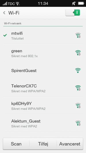 Du er nu tilsluttet Wi-Fi netværket