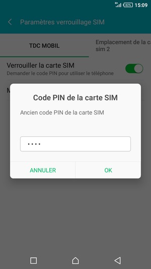 Saisissez votre Ancien code PIN de la carte SIM et sélectionnez OK