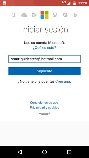 Introduzca su dirección de Hotmail y seleccione Siguiente