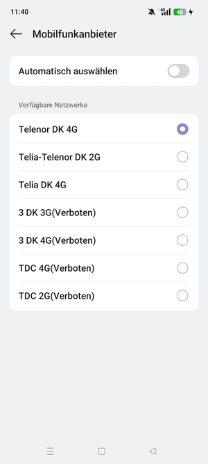 Wählen Sie einen Netzbetreiber von der Liste