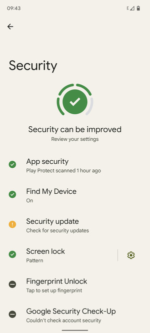 To activate your screen lock, go to the Security menu and select Screen lock