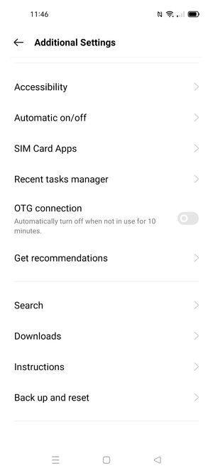 Scroll to and select Back up and reset