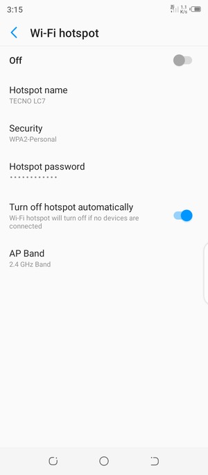 Turn on Wi-Fi hotspot