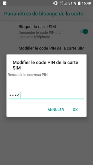 Veuillez confirmer votre nouveau code PIN et sélectionner OK