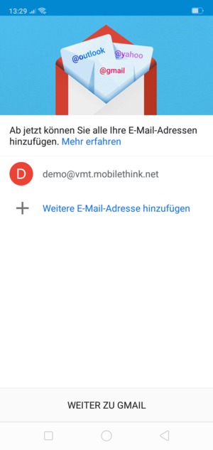Wählen Sie WEITER ZU GMAIL
