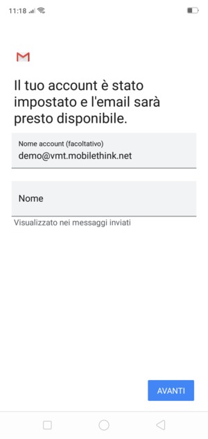 Scegli un nome per il tuo account e inserisci il tuo nome. Seleziona AVANTI